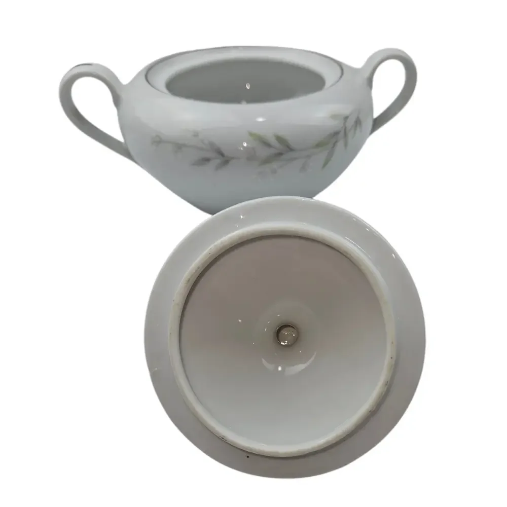 Sango Springtime 6511‎ Sugar Bowl with Lid Fine China Platinum Trim Floral Leaf